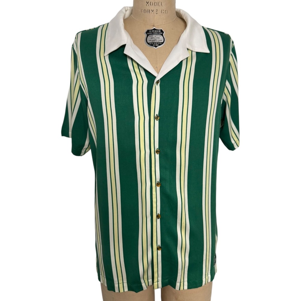Bogey Boys Mens Georgia Rayon Button Up Shirt Size SM Green Yellow Striped